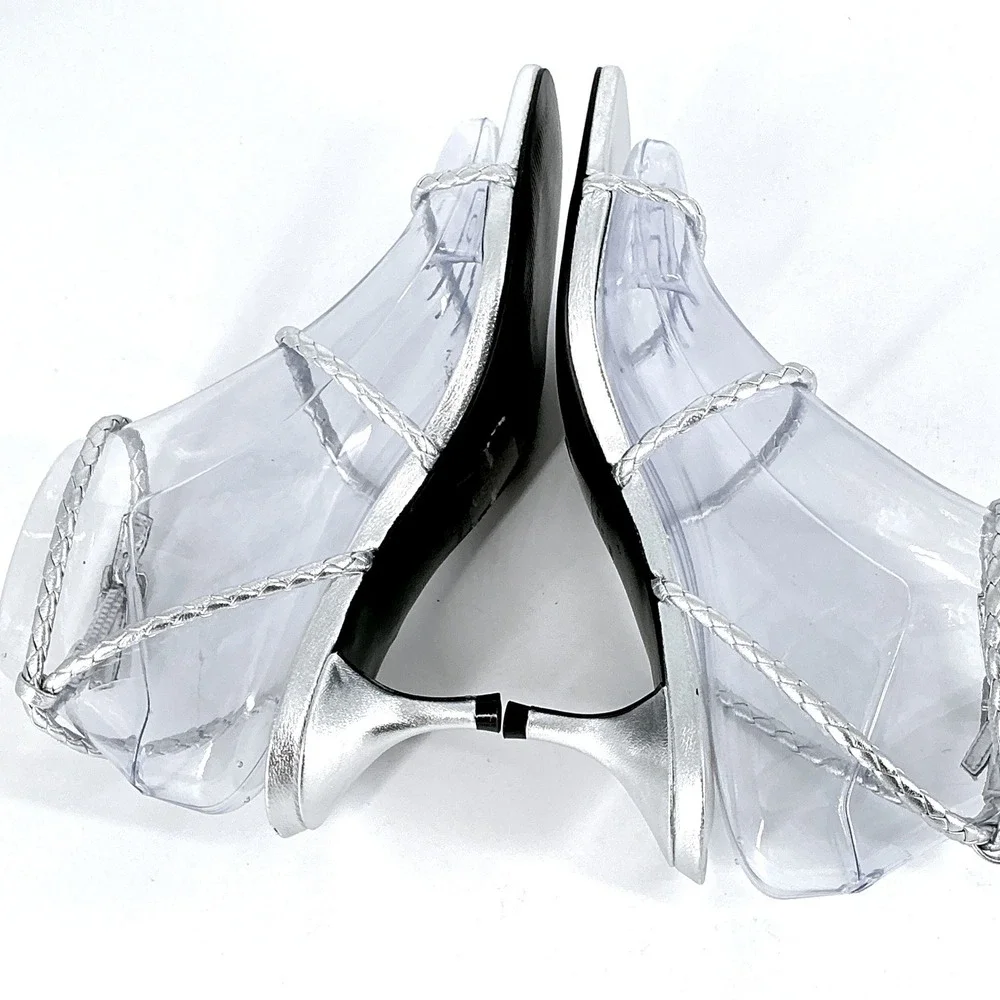 Marc Fisher Size 6 Silver Metallic Braided Kitten Heel Sandals NEW Beylee $70